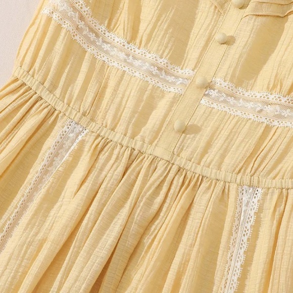 Yellow Lace-Trim Midi Dress with Cardigan - Picture 12 of 12